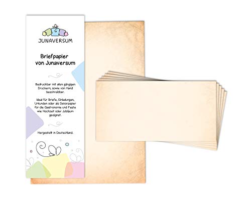 Briefpapier mit Umschlag Briefpapier-Set Vintage orange Motivpapier für Einladungen Hochzeit Urkunden (20 Blätter + 20 Umschläge) von Junaversum