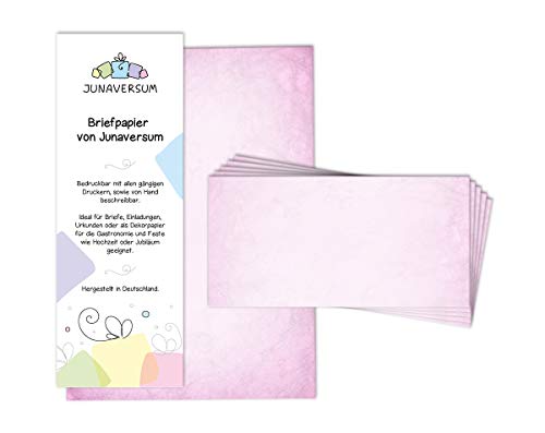 Briefpapier mit Umschlag Briefpapier-Set Vintage rosa Motivpapier für Einladungen Hochzeit Urkunden (25 Blätter + 25 Umschläge) von Junaversum