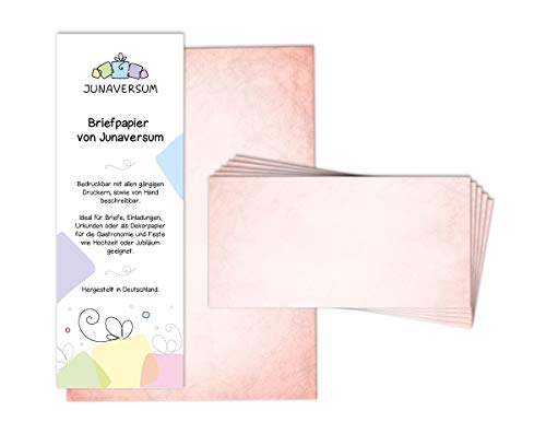 Briefpapier mit Umschlag Briefpapier-Set Vintage rot Motivpapier für Einladungen Hochzeit Urkunden (20 Blätter + 20 Umschläge) von Junaversum