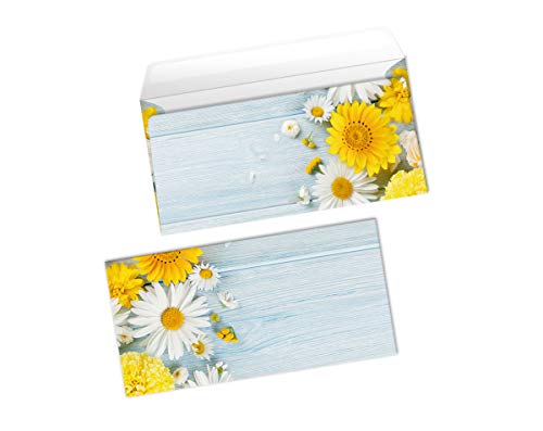Briefumschläge Blumen Holz blau für Briefe Einladungen Hochzeit Geburtstag DIN lang-Format (10 Umschläge) von Junaversum