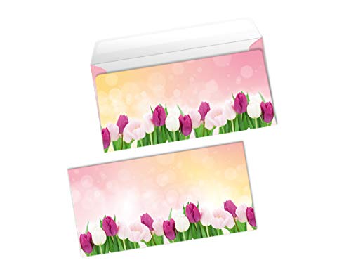 Briefumschläge Blumen Tulpen rosa Ostern für Briefe Einladungen Hochzeit Geburtstag DIN lang-Format (25 Umschläge) von Junaversum