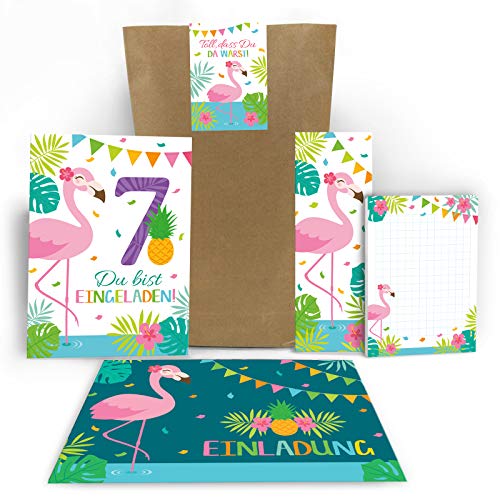 Junaversum 12 Einladungskarten zum 7. Geburtstag Kinder fünfte Kindergeburtstag Mädchen Flamingo incl. 12 Umschläge, 12 Tüten/natur, 12 Aufkleber, 12 Notizblöcke, 12 Lesezeichen Junaversum 12 Einladungskarten zum 7. Geburtstag Kinder fünfte Kindergeburtstag Mädchen Flamingo incl. 12 Umschläge, 12 Tüten/natur, 12 Aufkleber, 12 Notizblöcke, 12 Lesezeichen von Junaversum