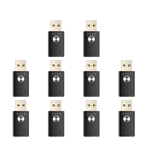Junerain 10 Stück 4-in-1 Bluetooth V5.1 Audio-Sender/Empfänger, kabelloser USB-Adapter, laufwerksfreier TX/RX-Modus, unterstützt AUX-Cinch-Ausgang, USB-Laptop-Computer, USB-Adapter von Junerain