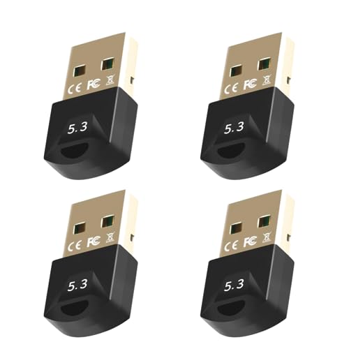 Junerain 4er-Pack 5.3-Bluetooth-Adapter für PC, USB-Adapter-Dongle mit großer Reichweite, 3 Mbit/s 5.3-Bluetooth-Stick für Desktop, Laptop, Drucker, Tastatur, Maus, Headset, kabelloser Sende von Junerain