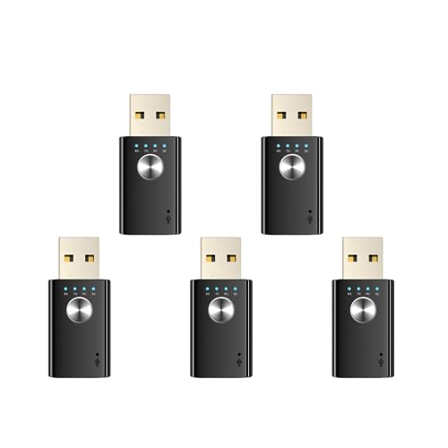 Junerain 5 Stück 4-in-1 Bluetooth V5.1 Audio-Sender/Empfänger, kabelloser USB-Adapter, laufwerksfreier TX/RX-Modus, unterstützt AUX-RCA-Ausgang, USB-Laptop-Computer, USB-Adapter von Junerain