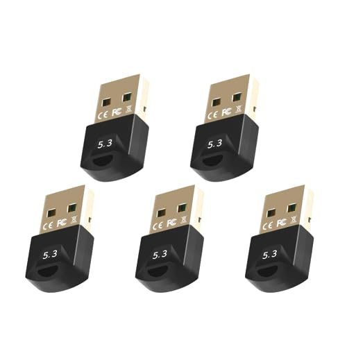 Junerain 5er-Pack 5.3-Bluetooth-Adapter für PC, USB-Adapter-Dongle mit großer Reichweite, 3 Mbit/s 5.3-Bluetooth-Stick für Desktop, Laptop, Drucker, Tastatur, Maus, Headset, kabelloser Sende von Junerain