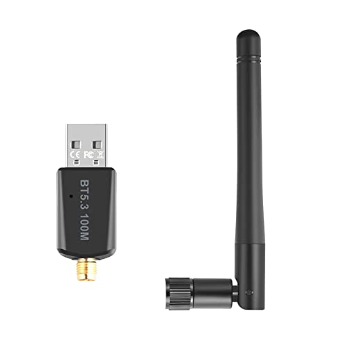Junerain Bluetooth-Adapter PC, Langstrecken-USB-Bluetooth-Adapter-Dongle 100 m, 3 Mbit/s 5.3 Bluetooth-Stick für Desktop, Laptop, Dual-Antennen-Dongle für Windows 7/win8.1/win10/11, Plug & P von Junerain