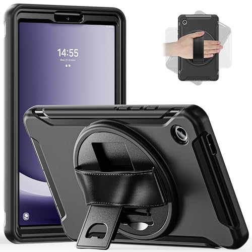 Junfire Hülle für Galaxy Tab A9 8,7 Zoll, 2023 Neu Stoßfeste Robuste Schutzhülle mit Stifthalterung, 360°Drehbarer Ständer und Handgurt für Samsung Galaxy A9 2023 SM-X110/X115/X117 von Junfire