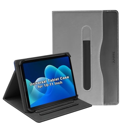 Junfire Hülle Universal für 10-11 Zoll Tablet Kompatibel mit iPad/Samsung/Lenovo/Xiaomi/Fire HD/Blackview/JIKOCXN/SEBBE/Neueste Tablet Schutzhülle mit Stifthalter, Ständer für 10 Zoll Tablet-Grau von Junfire