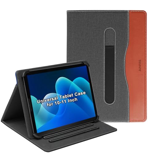 Junfire Hülle Universal für 10-11 Zoll Tablet Kompatibel mit iPad/Samsung/Lenovo/Xiaomi/DOOGEE/Fire HD/Fire Max/Blackview/JIKOCXN Tablet Schutzhülle mit Stifthalter, Ständer für 10 Zoll Tablet-Braun von Junfire