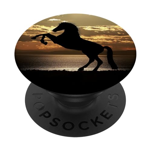 Pferd Pony Horse Reiten Reiter Tier Motiv Design Schwarz PopSockets PopGrip: Ausziehbarer Sockel und Griff für Handys/Tablets mit Tauschbarem Top von Jungs & Mädchen Fingerhalter cool schön am Handy