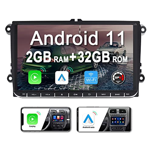 JUNHUA 9" 2GB+32GB Android Autoradio für VW Golf 5 V Golf 6 VI Passat Polo Tiguan T5 EOS mit Wireless CarPlay Android Auto, Doppel Din Bluetooth Autoradio mit Navi WiFi FM Radio RDS USB SWC Canbus von Junhua