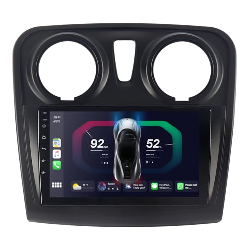 JUNHUA 9" Android 14 Autoradio 2GB+64GB Ersatz für Renault Dacia SANDERO II B52 2012 2013 2014 2015 2016 2017 2018 2019, Unterstüzt Wireless Carplay Android Auto, WiFi Bluetooth 5.1 GPS DSP USB von Junhua
