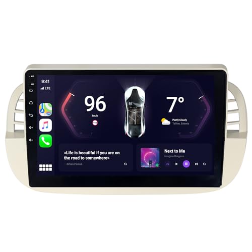 JUNHUA 9 Zoll Touchscreen 2GB+32GB Android 12 Autoradio Kompatibel mit FIA T 500 2007-2014 mit Wireless Carplay/Android Auto WiFi FM RDS USB (Silber) von Junhua