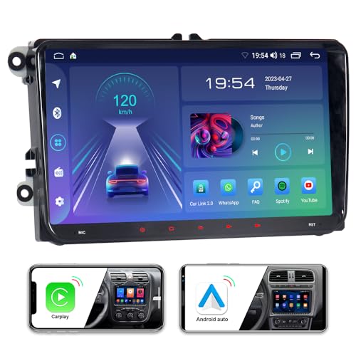 JUNHUA Doppel Din Android Autoradio Navi für VW Passat B6 Golf V VI 5 6 Polo cc Tiguan EOS Scirocco, 9 Zoll, 1280720, 2+32GB Radio mit Wireless Carplay und Android Auto Bluetooth DSP OPS USB von Junhua