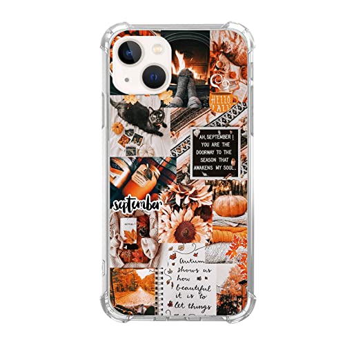 Junilotcik Herbst Handyhülle Fall Collage Cover Kompatibel mit iPhone 15, Ästhetische Halloween Katze Kürbis Collage Hülle für Mädchen Männer und Frauen, Einzigartige trendige TPU Bumper Handyhülle von Junilotcik