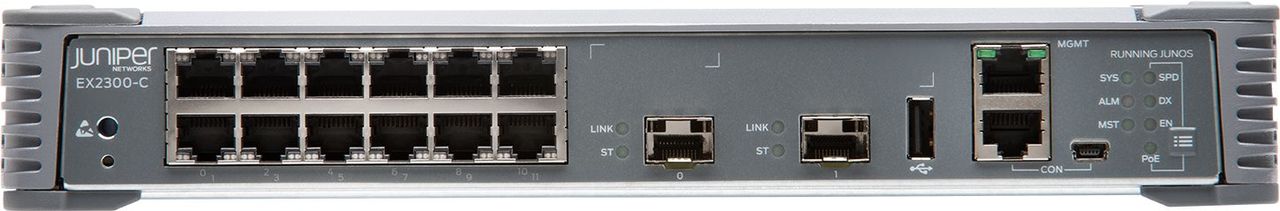 Juniper EX Series EX2300-C-12T - Switch - L3 - verwaltet - 12 x 10/100/1000 + 2 x Gigabit SFP / 10 Gigabit SFP+ - an Rack montierbar (EX2300-C-12T) von Juniper