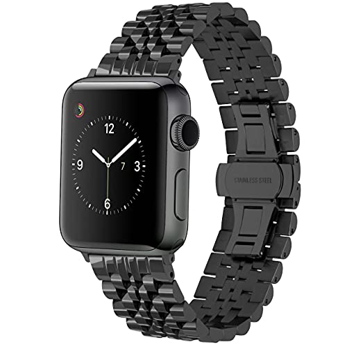 Juntan Armband Compatible for Apple Watch 38mm 40mm 41mm iWatch Sport SE Series 7 6 5 4 3 2 1 Edelstahl Uhrenarmband Männer Frauen Schnellverschluss Schwarz von Juntan
