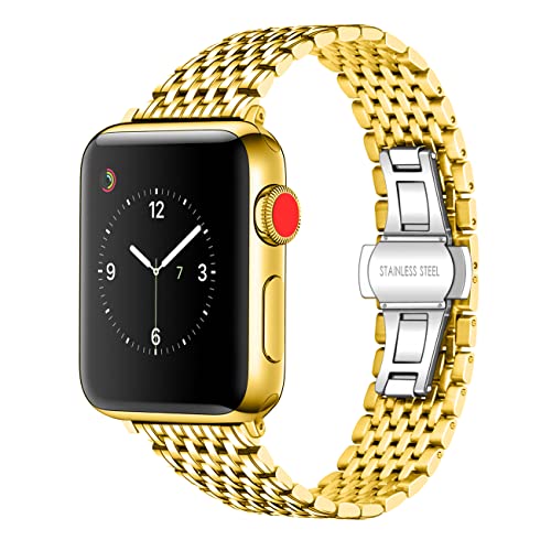 Juntan Compatible for Apple Watch 38mm 40mm 41m Edelstahl Uhrenarmband Frauen Männer Armbänder Ersatzarmband iWatch Series 9 8 7 6 5 4 3 2 1 SE Sport Gold von Juntan