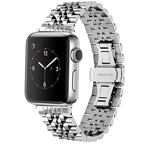 Juntan Compatible for Apple Watch Band 42mm 44mm 45mm 49mm for Apple Watch Series 7 6 SE 5 4 3 2 1 Armband Edelstahl Uhrenarmband für Frauen Männer Silber von Juntan