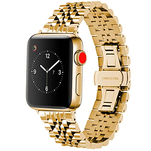 Juntan Compatible for iWatch 42mm 44mm 45mm 49mm Apple Smart Watch Series 7 6 SE 5 4 3 2 1 Sport Alle Modelle Armband Frauen Männer Edelstahl Uhrenarmband Gold von Juntan