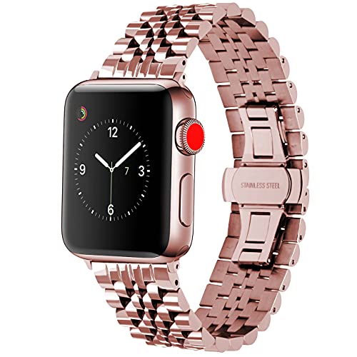 Juntan Edelstahl Uhrenarmband Compatible for iWatch 38mm 40mm 41mm for Apple Watch Series 7 6 SE Series 5 4 3 2 1 Sport Armband für Frauen Männer Roségold von Juntan