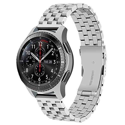 Juntan Fünf Zeilen Armband Kompatibel for Samsung Galaxy Watch 46mm / Galaxy Watch 3 45mm / Gear S3 Frontier Classic Edelstahl Uhrenarmband Silber von Juntan
