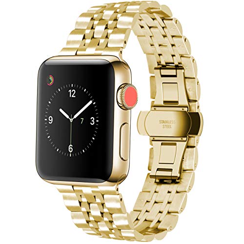 Juntan Gebürstet Poliert Uhrenarmband Compatible for Apple Watch 42mm 44mm 45mm 49mm iWatch Serie 7 6 5 4 3 2 1 SE Armband für Männer Frauen Metall Gold von Juntan