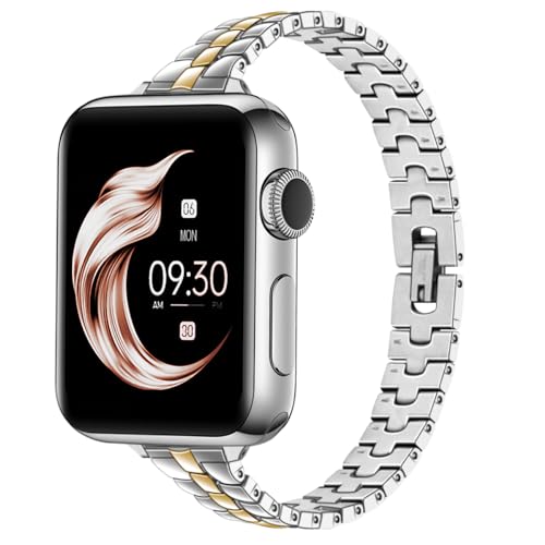 Juntan Slim Edelstahl Armband Kompatibel mit Apple Watch Armband für Frauen 49mm 45mm 44mm 42mm 41mm 40mm 38mm, Dressy Frauen für iWatch Uhrenarmband, Metallband für Series 9 8 SE 7 6 5 4 3 Ultra 2 1 Juntan Slim Edelstahl Armband Kompatibel mit Apple Watch Armband für Frauen 49mm 45mm 44mm 42mm 41mm 40mm 38mm, Dressy Frauen für iWatch Uhrenarmband, Metallband für Series 9 8 SE 7 6 5 4 3 Ultra 2 1 von Juntan