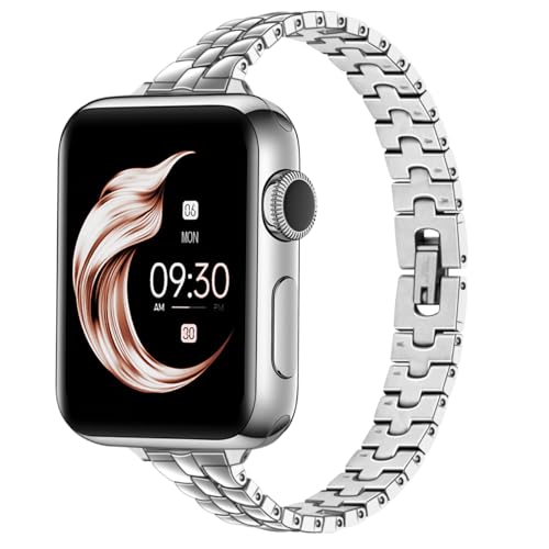 Juntan Slim Edelstahl Armband Kompatibel mit Apple Watch Armband für Frauen 49mm 45mm 44mm 42mm 41mm 40mm 38mm, Dressy Frauen für iWatch Uhrenarmband, Metallband für Series 9 8 SE 7 6 5 4 3 Ultra 2 1 Juntan Slim Edelstahl Armband Kompatibel mit Apple Watch Armband für Frauen 49mm 45mm 44mm 42mm 41mm 40mm 38mm, Dressy Frauen für iWatch Uhrenarmband, Metallband für Series 9 8 SE 7 6 5 4 3 Ultra 2 1 von Juntan