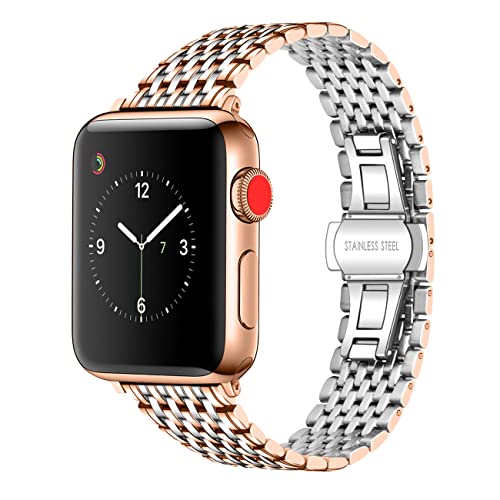 Juntan Uhrenarmbändern Compatible for Apple Watch 38mm 40mm 41m iWatch SE Series 9 8 7 6 5 4 3 2 1 Sport Edelstahl Armband für Frauen Männer (Silberadapter) von Juntan