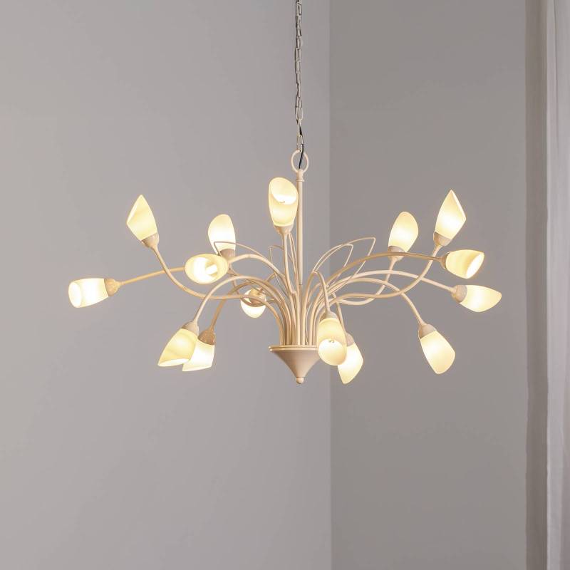 Pendelleuchte Gloriosa, Glas, creme, 15-flammig von Jupiter