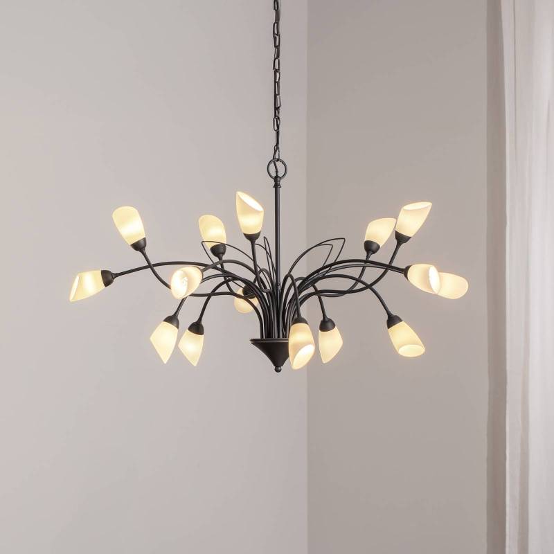 Pendelleuchte Gloriosa, Glas, schwarz, 15-flammig von Jupiter