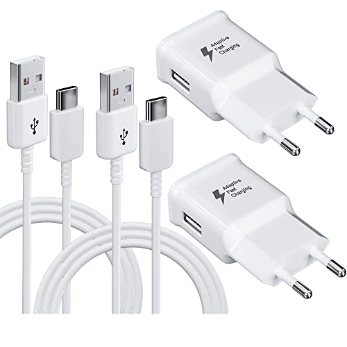 2-Pack Adaptives Schnell Ladegerät mit USB Typ C Ladekabel für Samsung Galaxy S8 S9 S10 Plus S8+ S9+ S10e S20 S21 FE A52 A51 A40 A42 5G A34 A14 Handy Schnellladekabel Schnellladegerät Netzteil von JupptElectronics