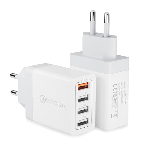 2 Stück USB Ladegerät Mehrfach, 4-Ports USB Ladeadapter mit 33W Intelligent QC 3.0 Schnellladegerät Netzteil Stecker für Samsung Galaxy S24 S23 S22 S21 S20 FE S10 S9 S8 A54 A34 A14, iPhone, iPad von JupptElectronics