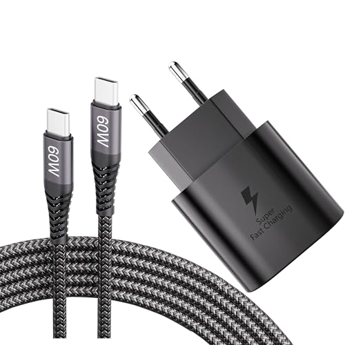 25W USB C Ladegerät mit 2M Nylon Ladekabel USB-C Aufladekabel Für Samsung Galaxy S24/S23/S22/S21 Ultra/S24+/Z Flip 4/Z Fold 5/S20/Note 10/S10/A54/A55, Ersatz-Original Schnellladegerät, Schwarz von JupptElectronics