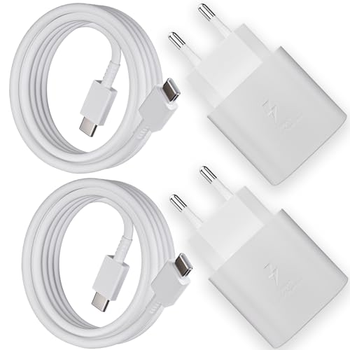 2er-Pack 25 Watt Schnellladegerät Ladekabel für Samsung Galaxy S24 A55 A54 A53 A34 A33 A14 A15 5G M54 M53 S23 S22 S21 S20 FE Ultra Plus Z Flip 5, USB C Ladegerät mit Typ C Schnellladekabel Kabel 2M von JupptElectronics