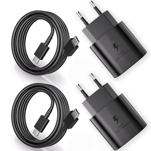 2er-Pack 25W Ladegerät USB C Ladekabel für Samsung Galaxy S24 S23 S22 S21 S20 FE S10 S9 S8 A55 A54 A53 A51 A50 A34 A15 A14 Z Flip 5/Z Fold 5, Schnellladegerät mit Typ C Schnellladekabel Kabel 2M von JupptElectronics