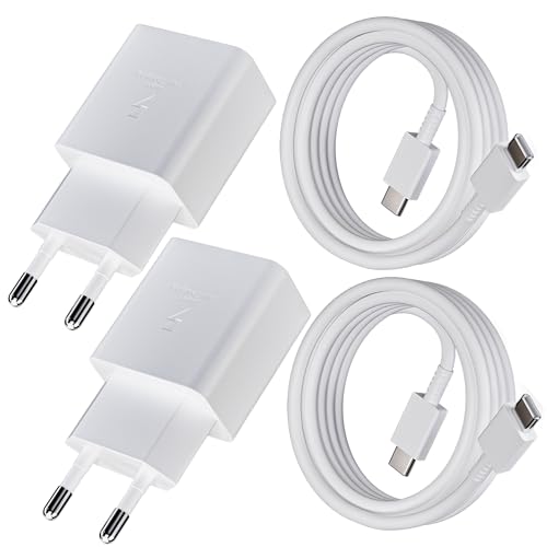 2er-Pack 25W USB C Ladegerät mit Ladekabel Typ C Schnellladegerät für Samsung Galaxy S24 S24+ A54 A53 5G S23 S22 S21 FE Ultra S21 Plus S20 S10 A34 A23 A14 M53 M52 Super Fast Charging USB-C Charger von JupptElectronics