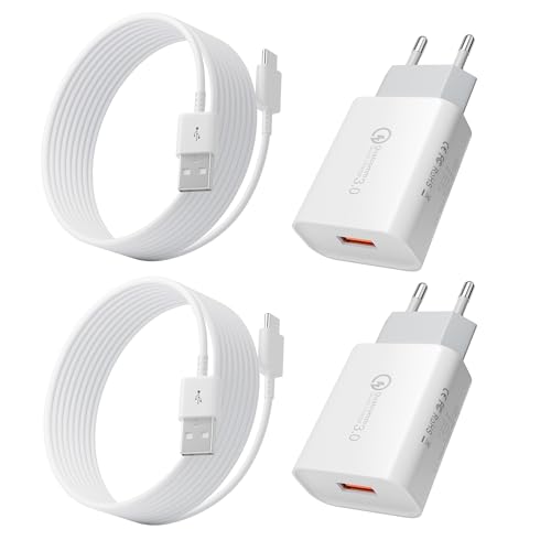 2er Pack USB Ladegerät, Quick Charge 3.0 Schnellladegerät Ladeadapter mit 2M USB C Ladekabel Kompatibel mit Samsung Galaxy S23 S22 Plus S21 S20 FE Note10 A14 A53 A50 A40 A20 A13 A71 A32 S10 S9 S8 von JupptElectronics