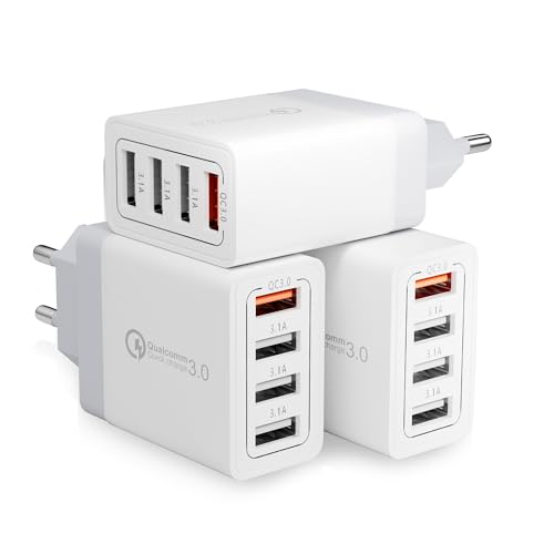 3 Stück 4-Ports USB Ladegerät Ladeadapter mit 33W Intelligent QC 3.0 Schnellladegerät Mehrfach USB Netzteil Stecker für iPhone 11 12 13 14 15 Pro Max XR Xs Max 8 7 6,Samsung,LG,Google Pixel,Huawei von JupptElectronics