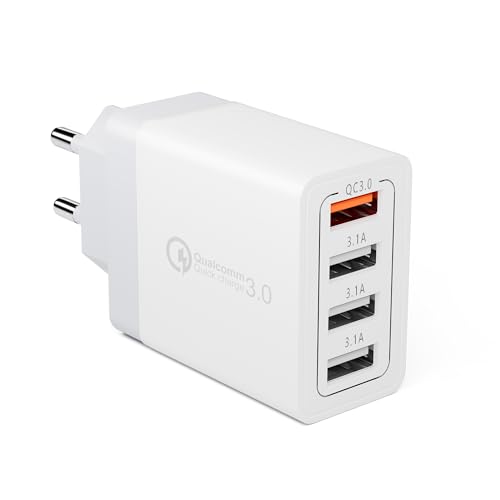 4-Ports USB Ladegerät Ladeadapter mit 33W Intelligent QC 3.0 Schnellladegerät Mehrfach Ladestecker USB Netzteil für iPhone 15 14 13 12 11 Pro Max XR Xs Max 8, Samsung S23 S22 S21 S20 FE S10, Handy von JupptElectronics