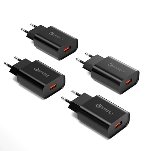 4 Stück USB Ladegerät Stecker, 18W Quick Charge 3.0 Schnellladegerät Netzteil 3A Ladeadapter für Samsung Galaxy S23/S22/S21/S20/S10/S9/S8/A&M Serie, iPhone, iPad, Huawei, Xiaomi, HTC, LG und mehr von JupptElectronics