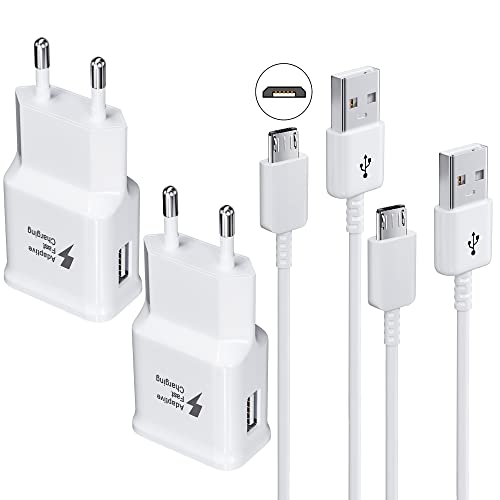 Adaptive Schnellladung Ladegerät (2-Pack), Schnellladegerät Netzteil Stecker mit Micro USB Ladekabel 1,5m Kompatibel mit Samsung Galaxy S7/S7 Edge/S6/S6 Plus/S5/S4/S3/S2/A03/J7/J3/Note5 4 Handy von JupptElectronics