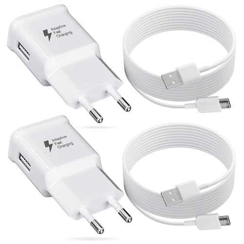 Ladegerät mit Ladekabel USB C 2M für Samsung Galaxy A15 A14 A13 A10 A04s A71 A55 A35 A34 A33 A25 A23 A53 S10 S10e S9 S20 S21 M13 M34, Typ C Kabel Schnellladegerät Netzteil Ladestecker (2er-Pack) von JupptElectronics