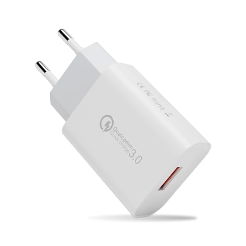 USB Ladegerät Stecker, 18W Quick Charge 3.0 Schnellladegerät Netzteil 3A Ladeadapter für Samsung Galaxy S23/S22/S21/S20/S10/S9/S8/A54/A13/Z Flip 2, Note 9/8, HTC, LG, iPhone, iPad und mehr (Weiß) von JupptElectronics