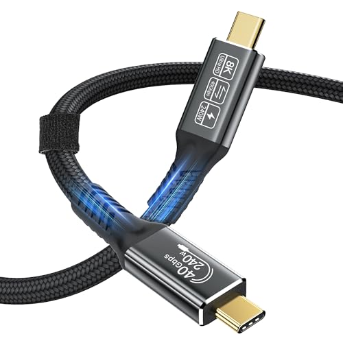 Zertifiziert USB4 Kabel mit Thunderbolt 4 Kabel 0,5 m, 240W PD3.1 USB‑C Gewebtes Ladekabel 40Gbps Datenkabel 8K@60Hz HDR für iPhone 16 15 Pro/Max, MacBook, Laptops, Monitor, Docking-Station, iPad von JupptElectronics