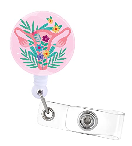 Pinke Uterus Floral Ovaries Cervix Ausweishalter, einziehbarer OB Krankenschwester-Ausweis-Clip für Krankenschwestern, Namensschild, Karte, niedlich, lustig, cool, Krokodilklemme, Geschenk ZJK148 von Jupswan
