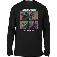 Jurassic Park World Four Colour Faces Unisex Langarm T-Shirt - Schwarz - M von Jurassic Park
