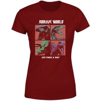 Jurassic Park World Four Colour Faces Women's T-Shirt - Burgundy - S von Jurassic Park